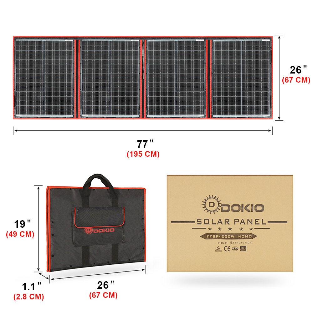 Solar Panel 200W - Dokio marca flexível dobrável 200w mono