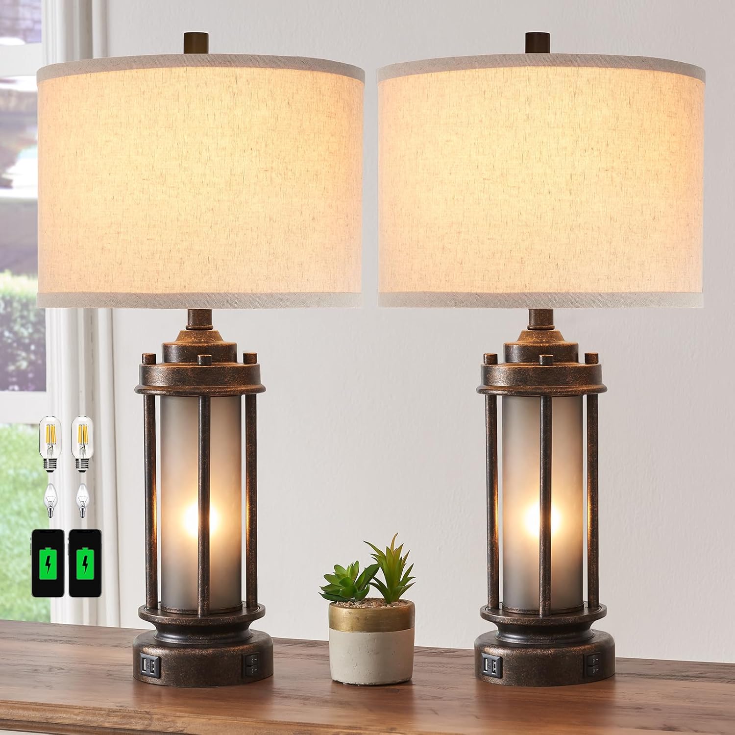 Solar Lamp - Conjunto de 2 Luminárias Estilo Fazenda