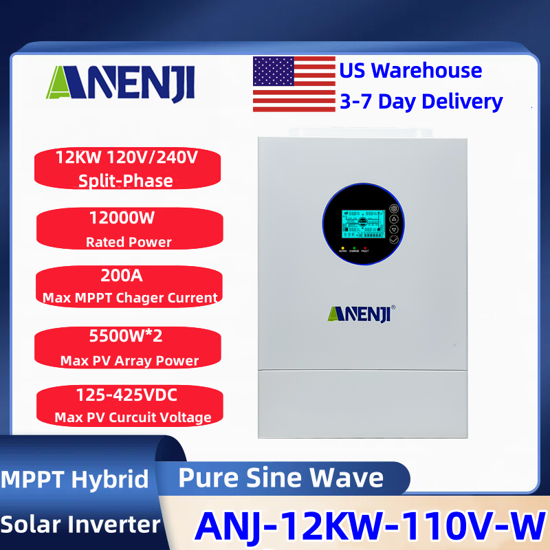 Charge Controller Solar - Inversor solar híbrido ANENJI de 12KW,