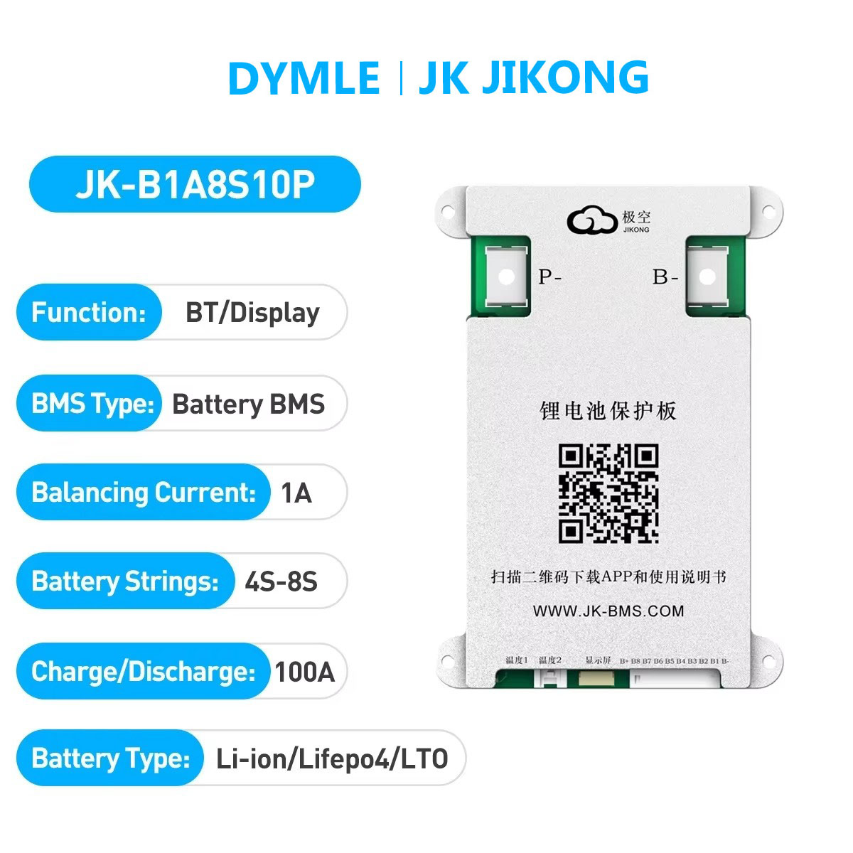 Lithium Battery 12V - JK JIKONG B1A8S10P BMS Ativo Inteligente