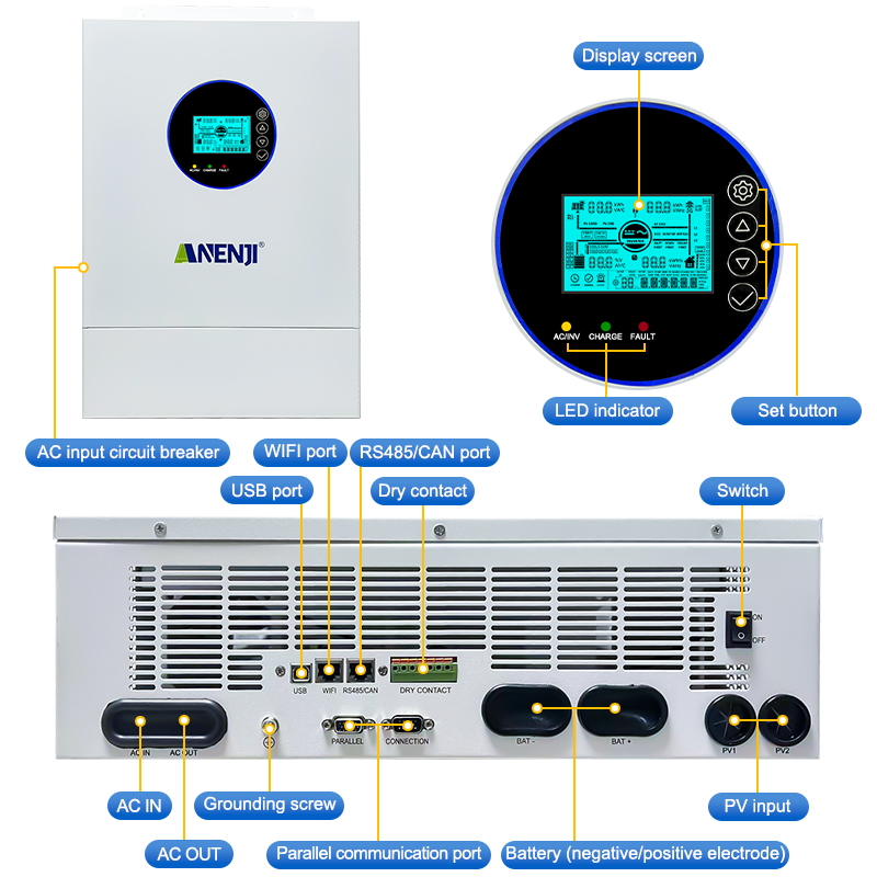 ANENJI Inversor Solar Híbrido  - Charge Controller Solar avaliação e preço
